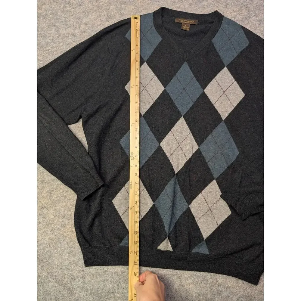 Sebastian Cooper Sweater Men Large Blue Cashmere Cotton Argyle Diamond Pullover